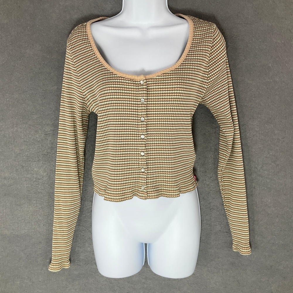 Levi's Top Womens XL Long Sleeve‎ Button Front Top Plaid Knit 90s Style